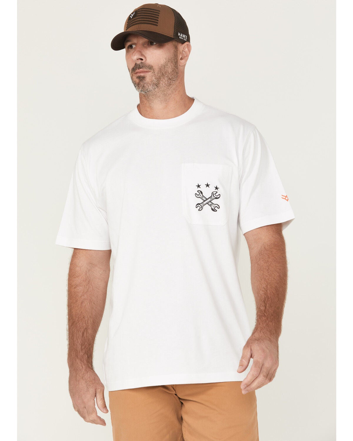 Hawx Men's Wrenches Embroidered Pocket Short Sleeve Work T-Shirt, White, hi-res