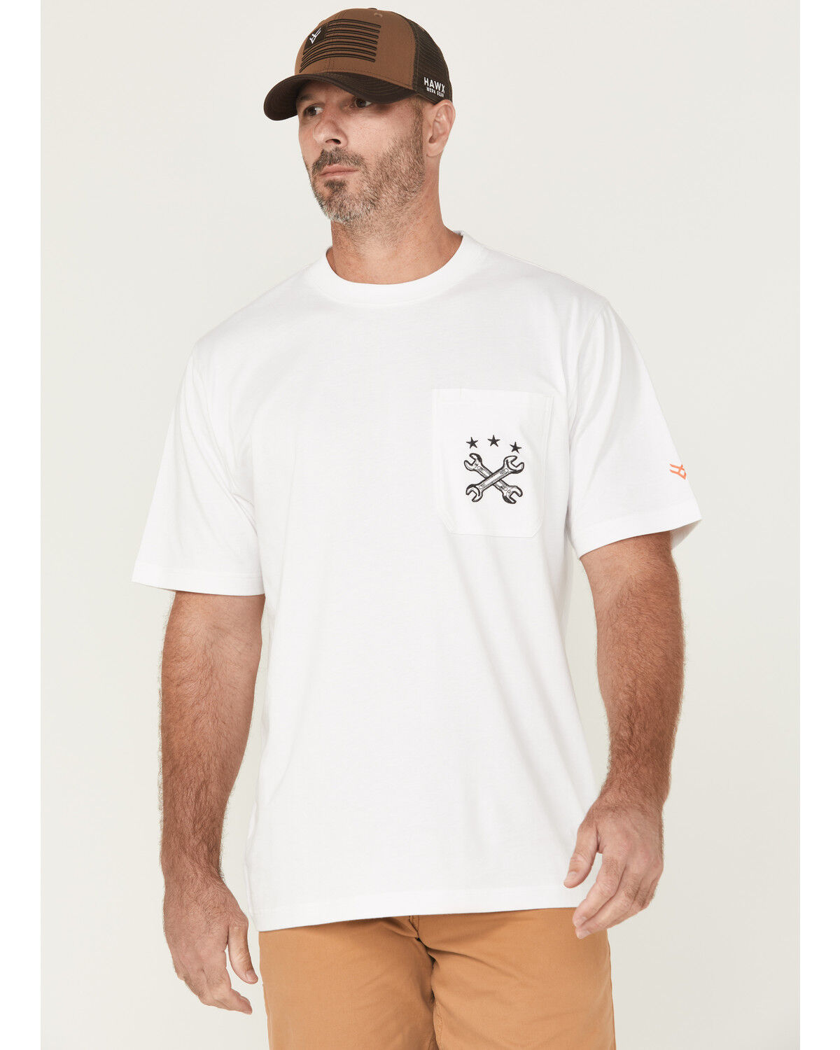 Image #1 - Hawx Men's Wrenches Embroidered Pocket Short Sleeve Work T-Shirt, White, hi-res