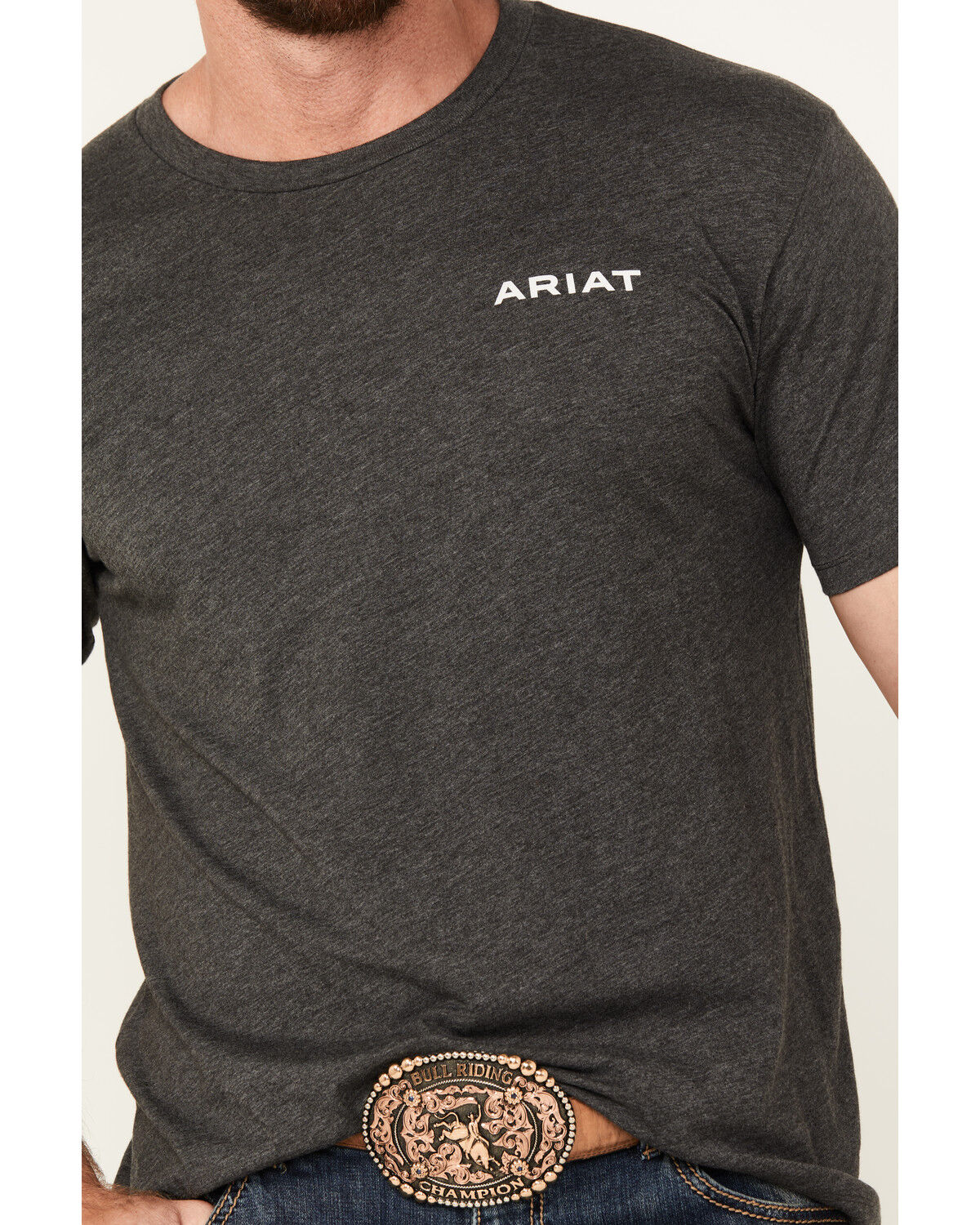 Image #6 - Ariat Men's Wooden Badges Logo Short Sleeve Graphic T-Shirt, Charcoal, hi-res