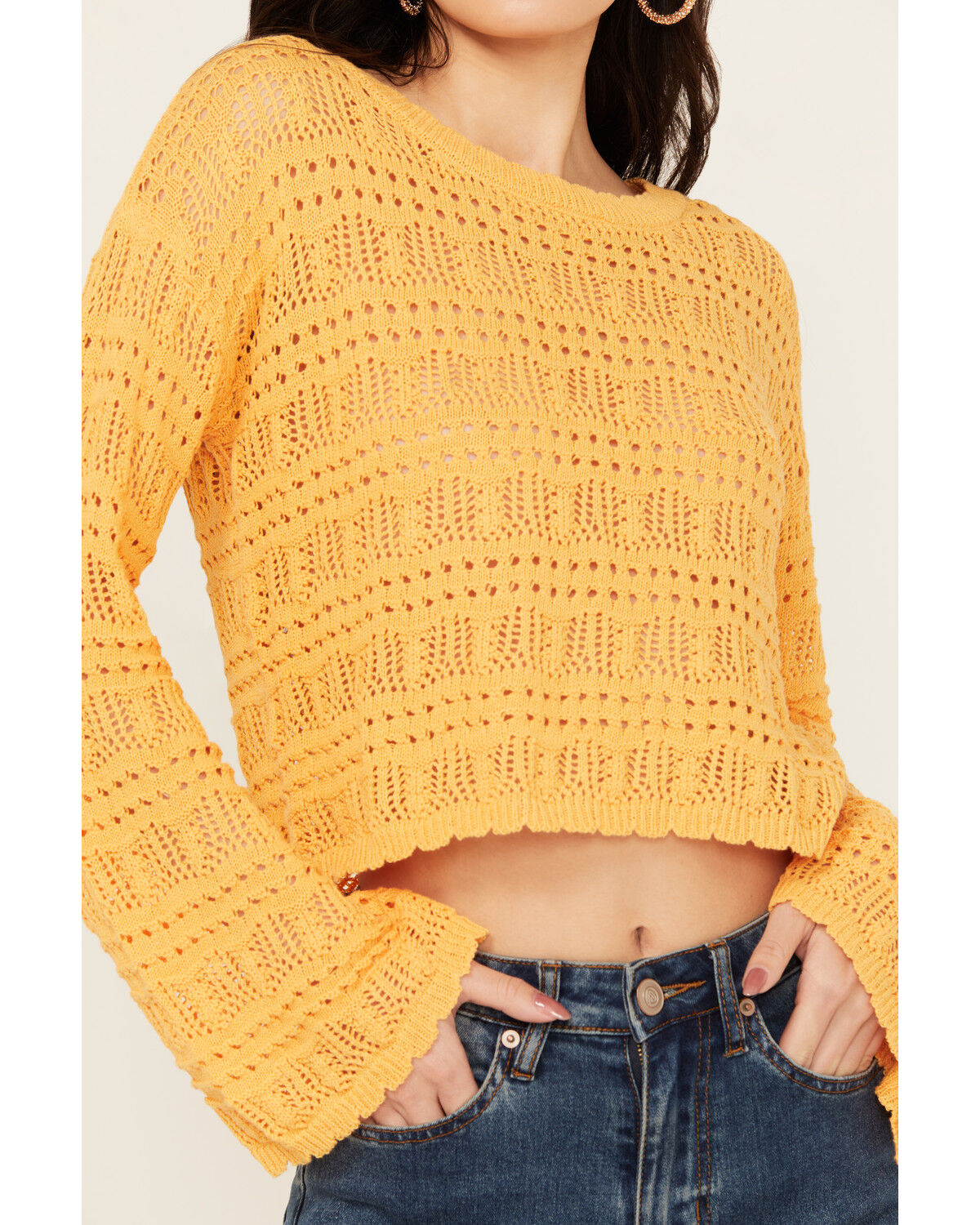 Image #3 - Beyond The Radar Women's Long Sleeve Cropped Knit Sweater, Orange, hi-res