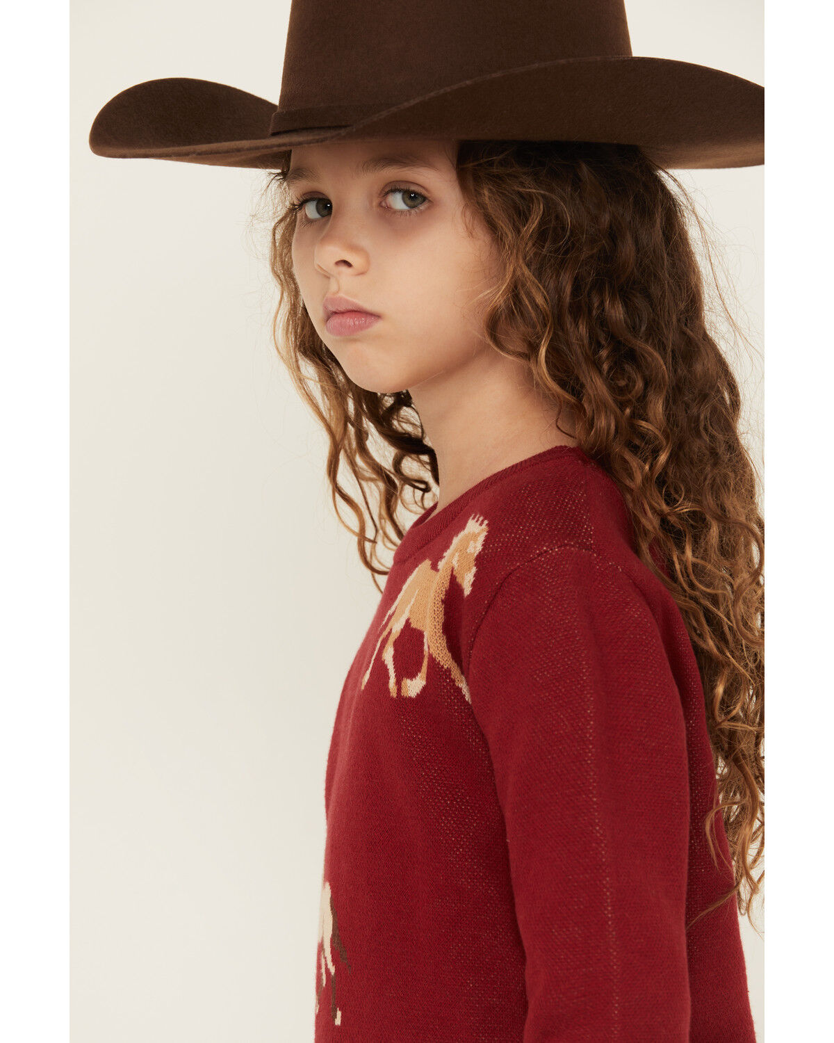 Image #2 - Cotton & Rye Girls' Horse Print Sweater, Red, hi-res