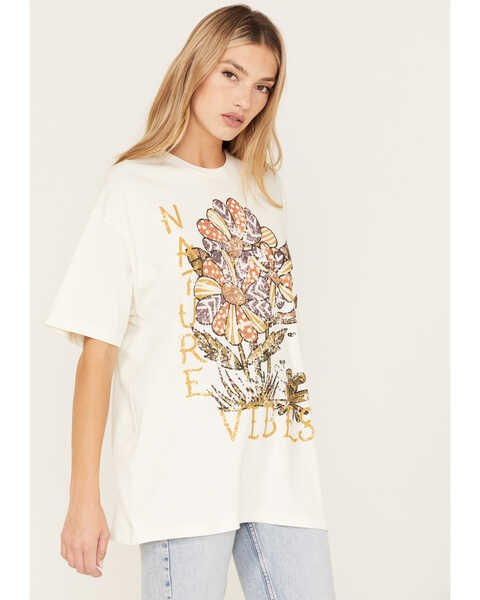 Image #2 - Cleo + Wolf Women's Nature Vibes Oversized Graphic Tee, Ivory, hi-res