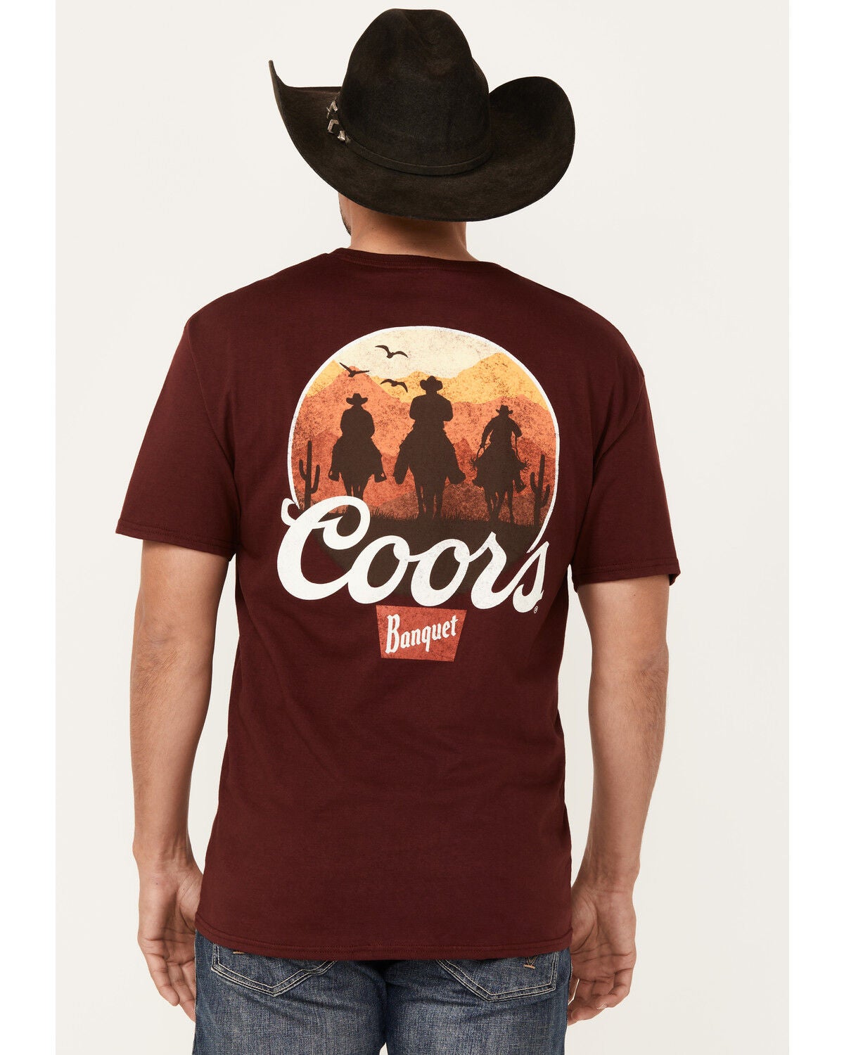 Coors Men's Boot Barn Exclusive Desert Riders Logo Short Sleeve Graphic T-Shirt, Maroon, hi-res