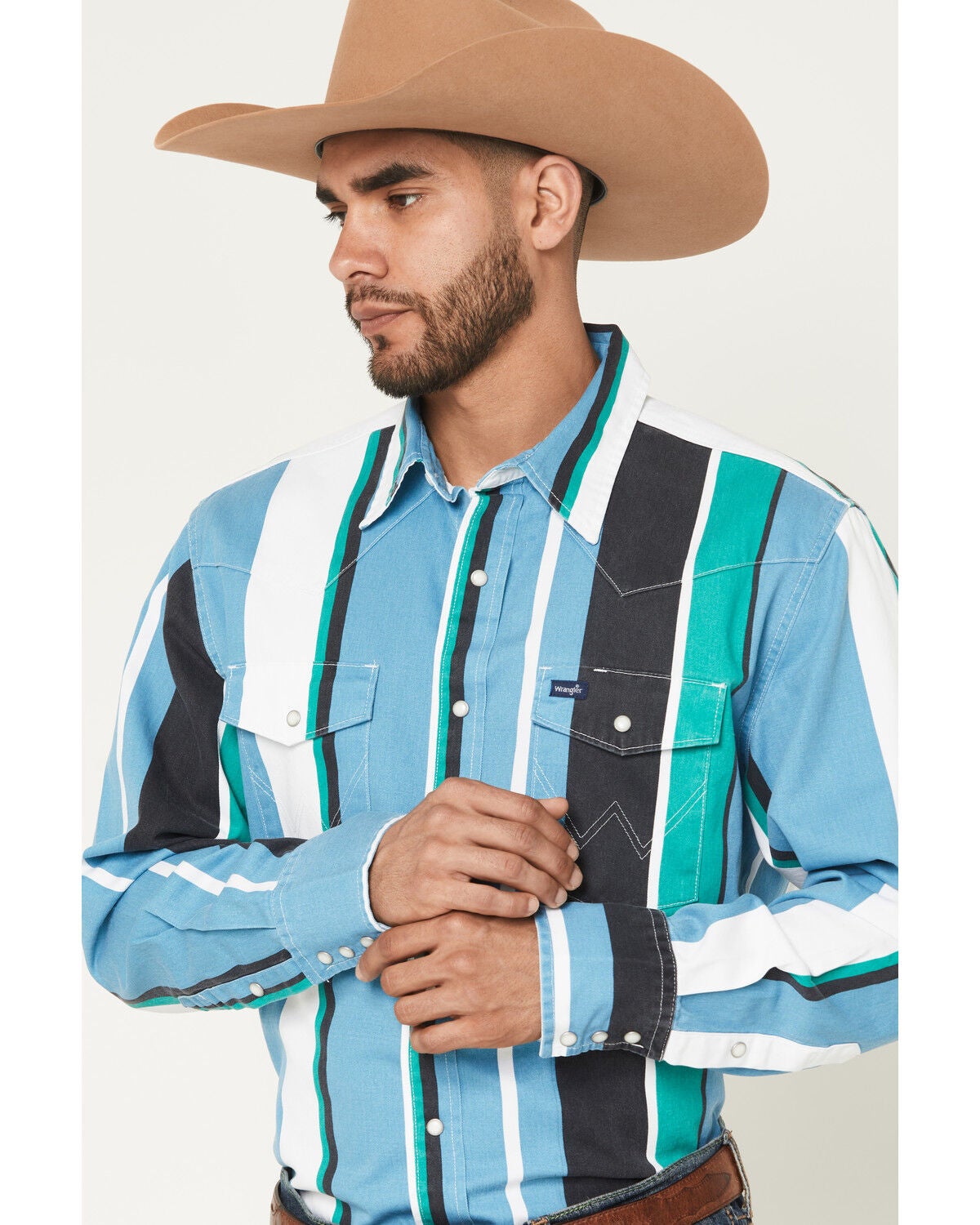 Image #2 - Wrangler Men's Vintage Brushpopper Striped Print Long Sleeve Snap Western Shirt, Multi, hi-res