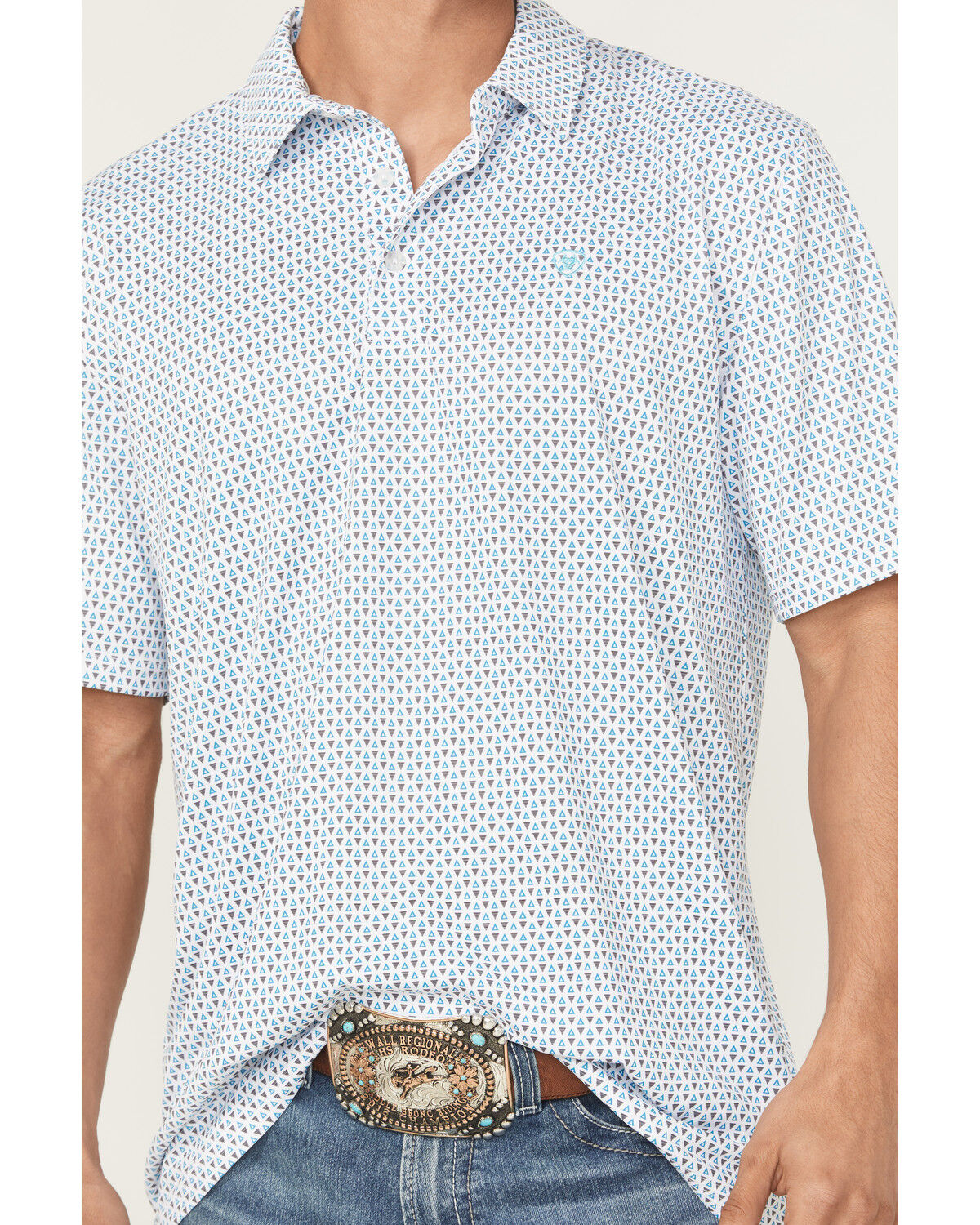 Image #3 - Ariat Men's Geo Print Short Sleeve Button-Down Performance Polo - Big, White, hi-res