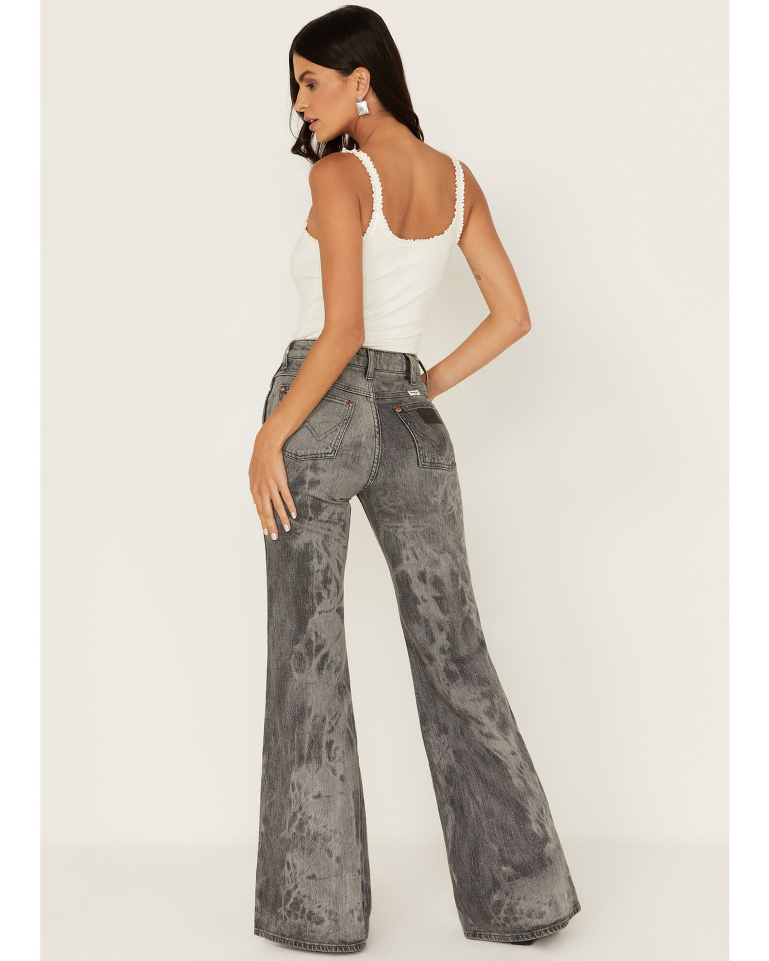 Image #3 - Wrangler Women's Wanderer Laser Acid Wash High Rise Distressed Flare Jeans, Black, hi-res