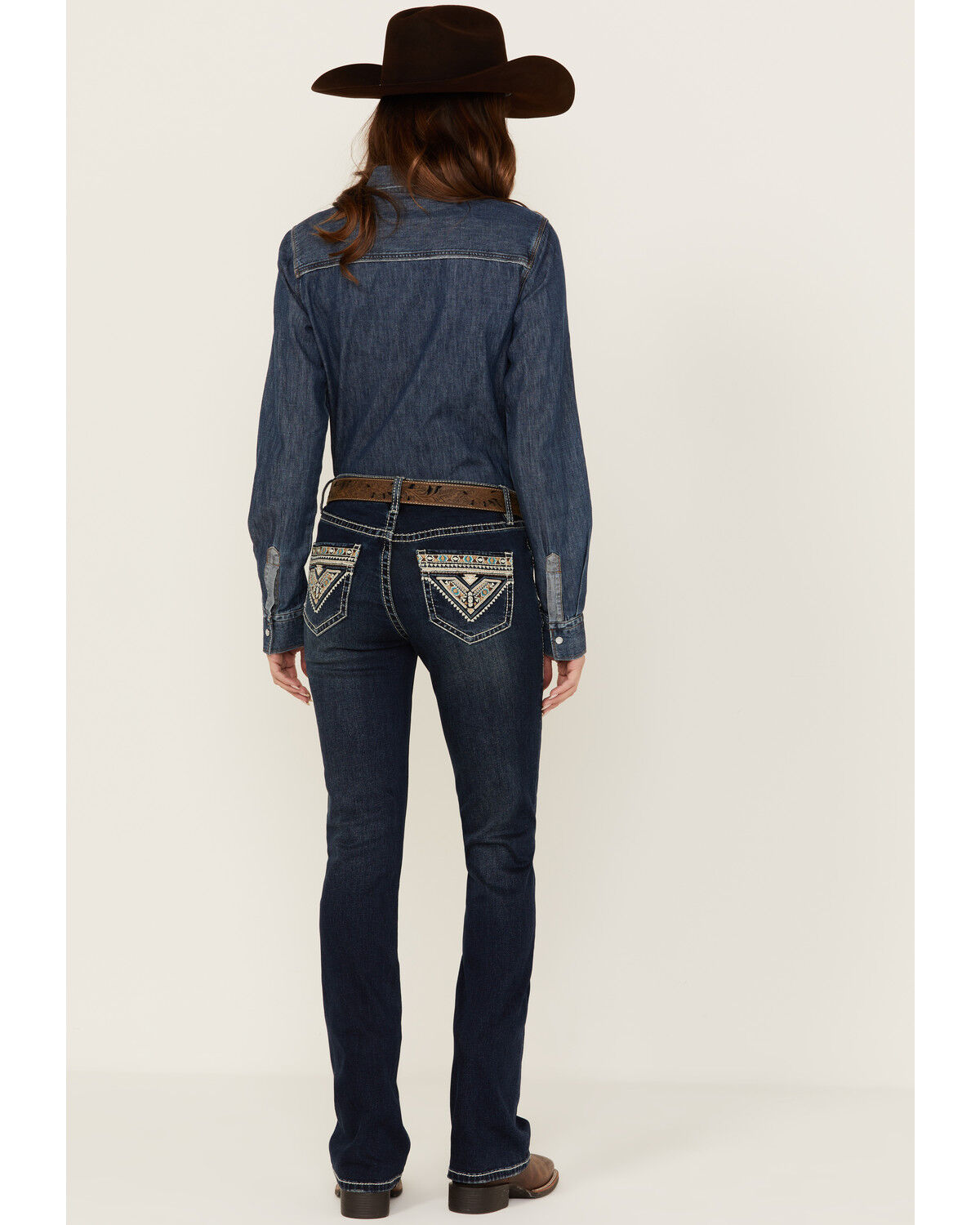 Image #1 - Rock & Roll Denim Women's Dark Wash Mid Rise Embroidered Bootcut Stretch Denim Jeans, Dark Wash, hi-res