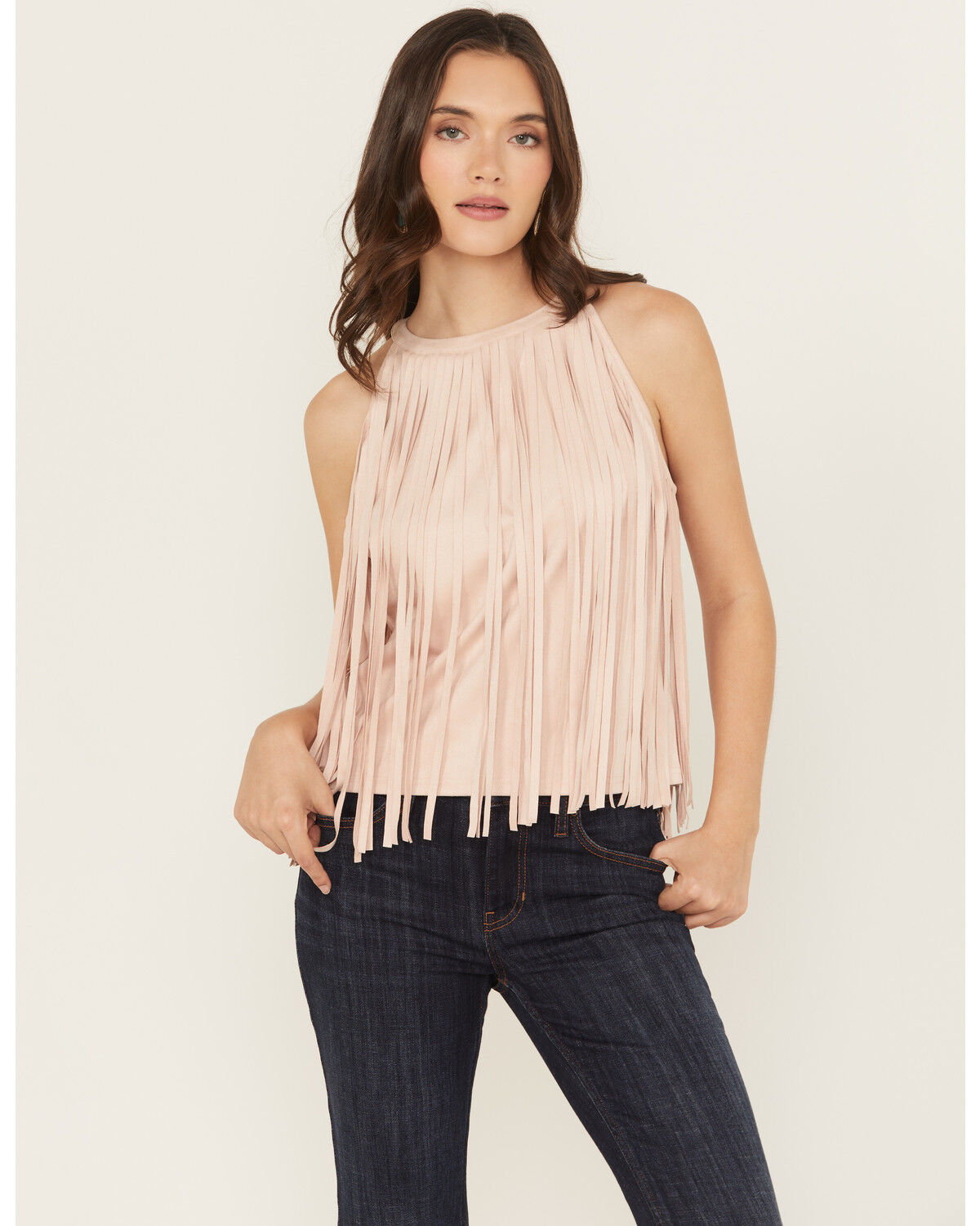 Image #1 - Idyllwind Women's Madie Faux Suede Fringe Tank, Pink, hi-res