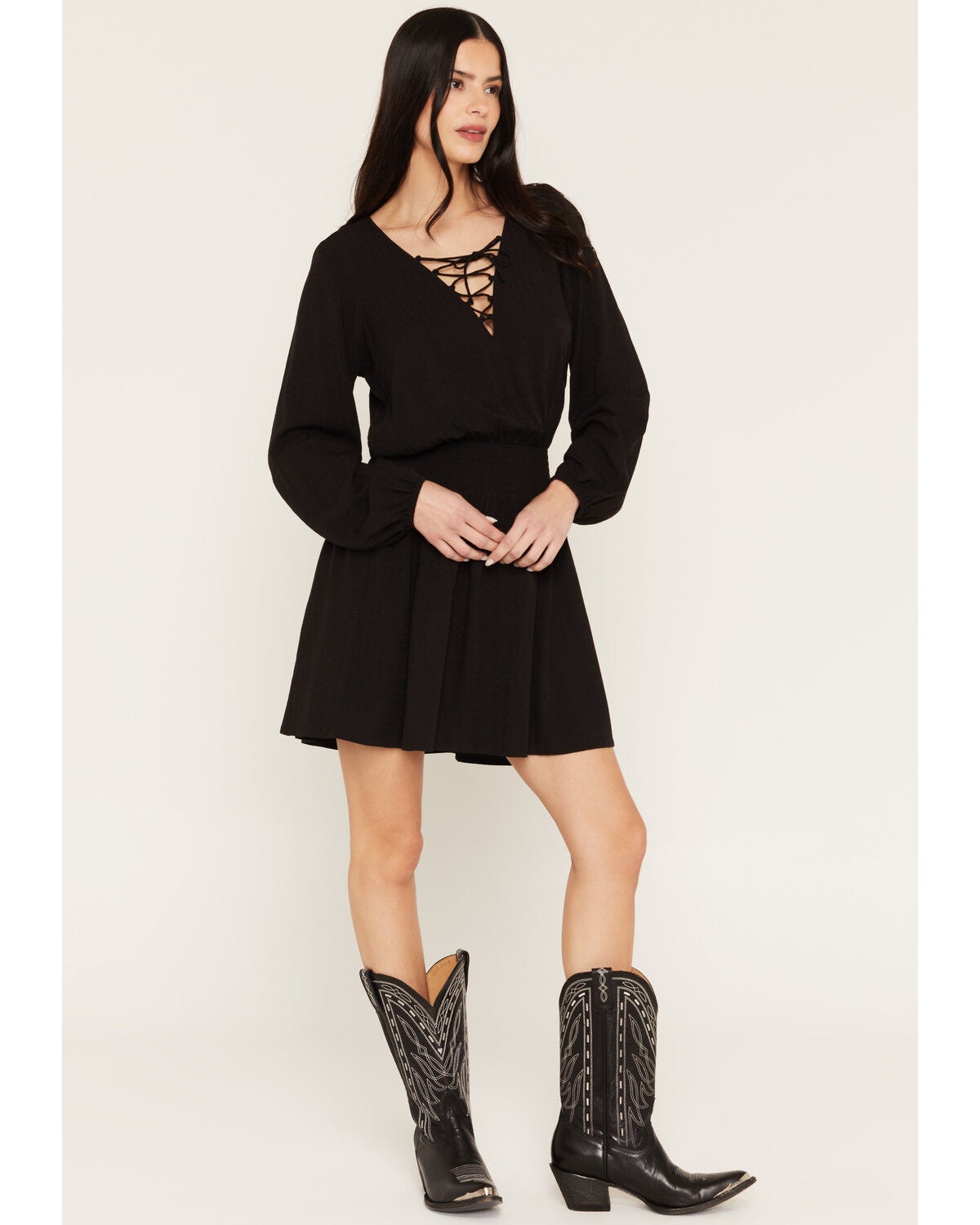 Idyllwind Women's Aimee Lace-Up Mini Dress, Black, hi-res