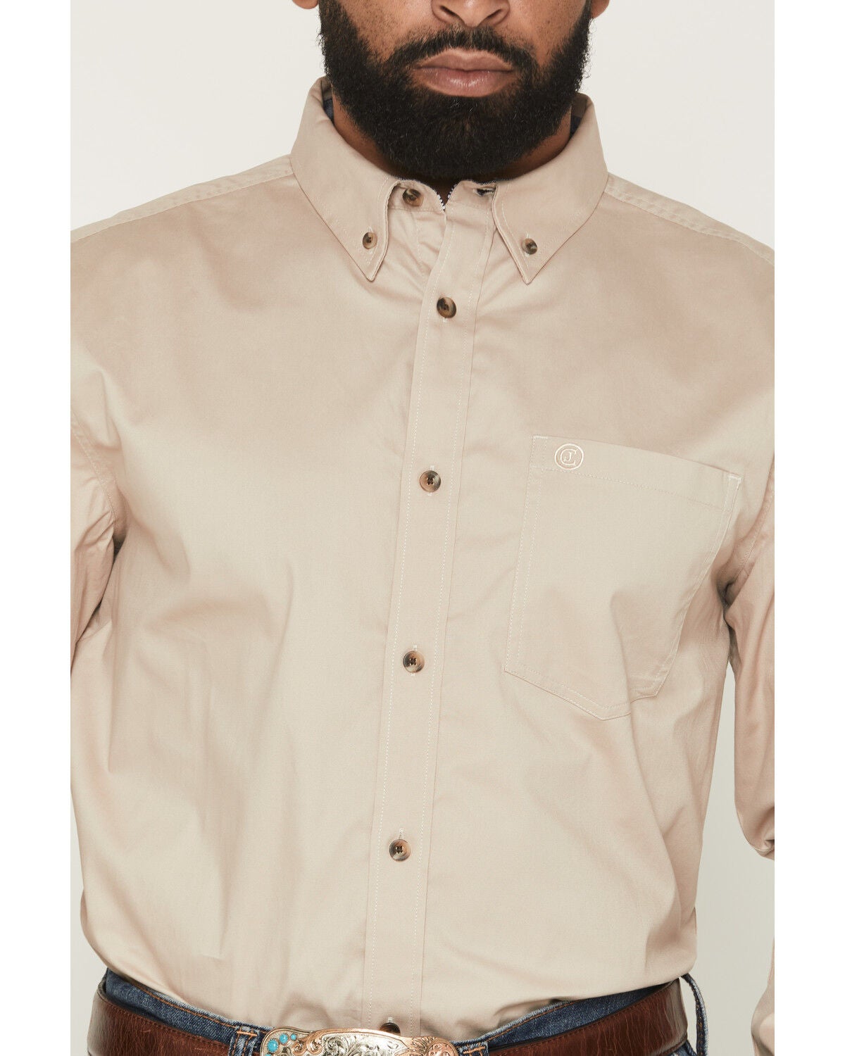Image #3 - Cody James Men's Basic Solid Long Sleeve Button-Down Stretch Western Shirt - Big, Tan, hi-res