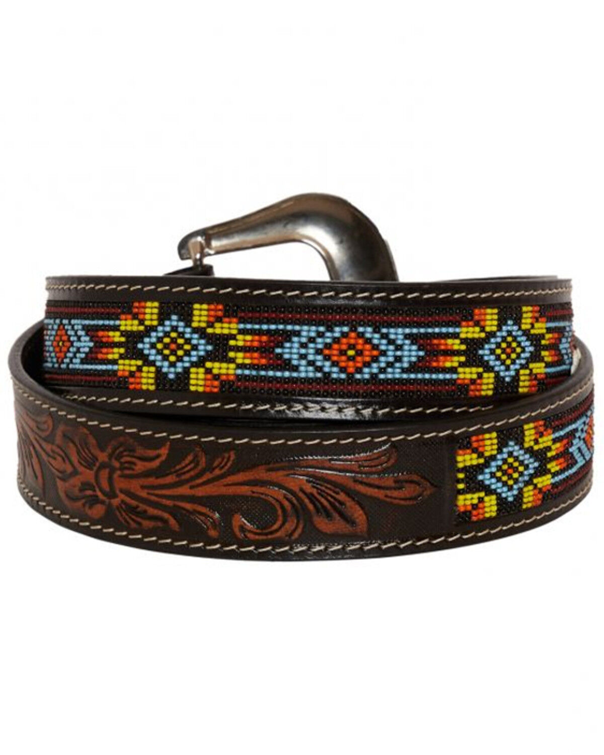 Image #3 - Myra Bag Women's Polychrome Southwestern Hand-Tooled Leather Belt, Brown, hi-res