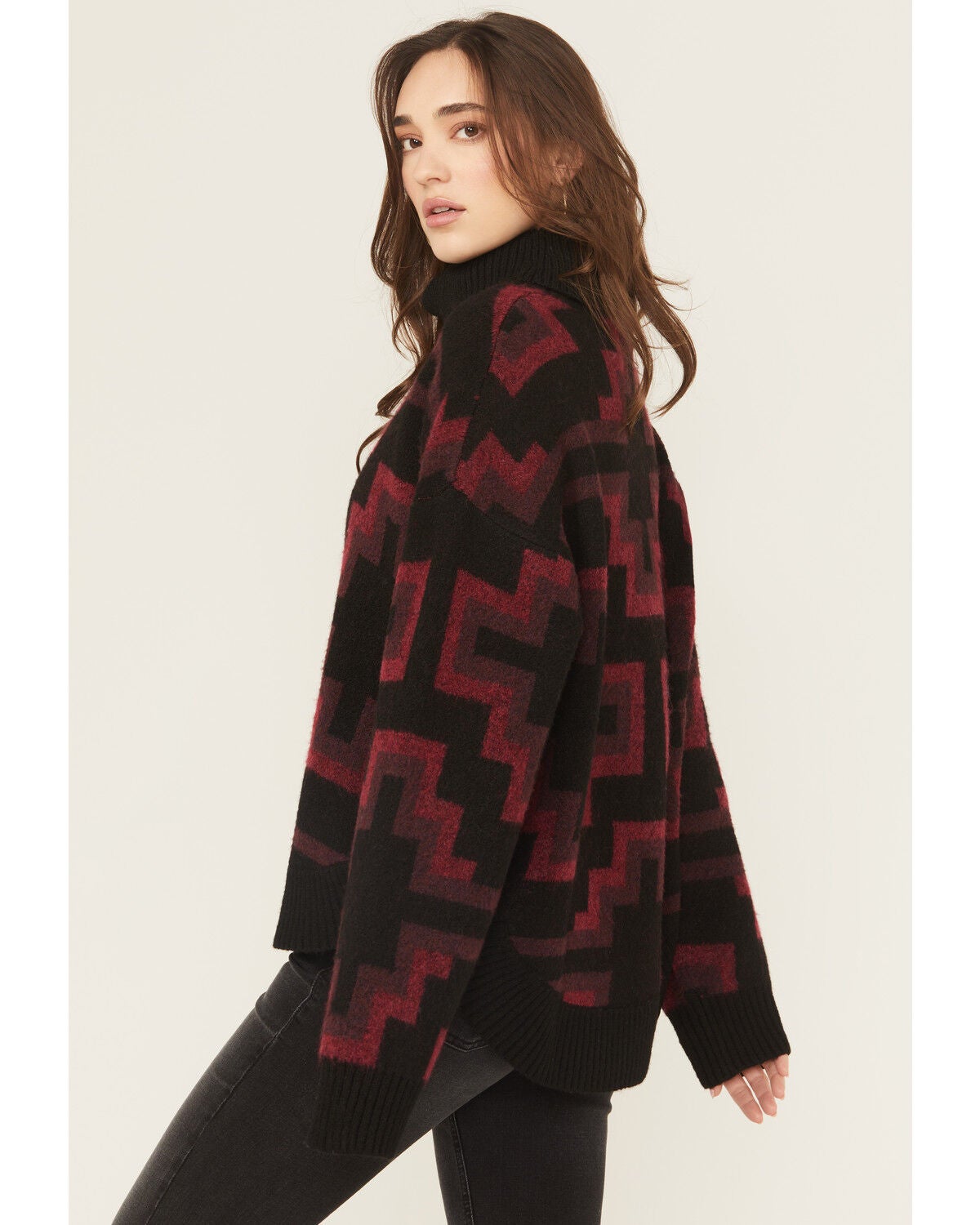 Image #4 - Ariat Women's Southwestern Print Turtleneck Sweater, Black, hi-res