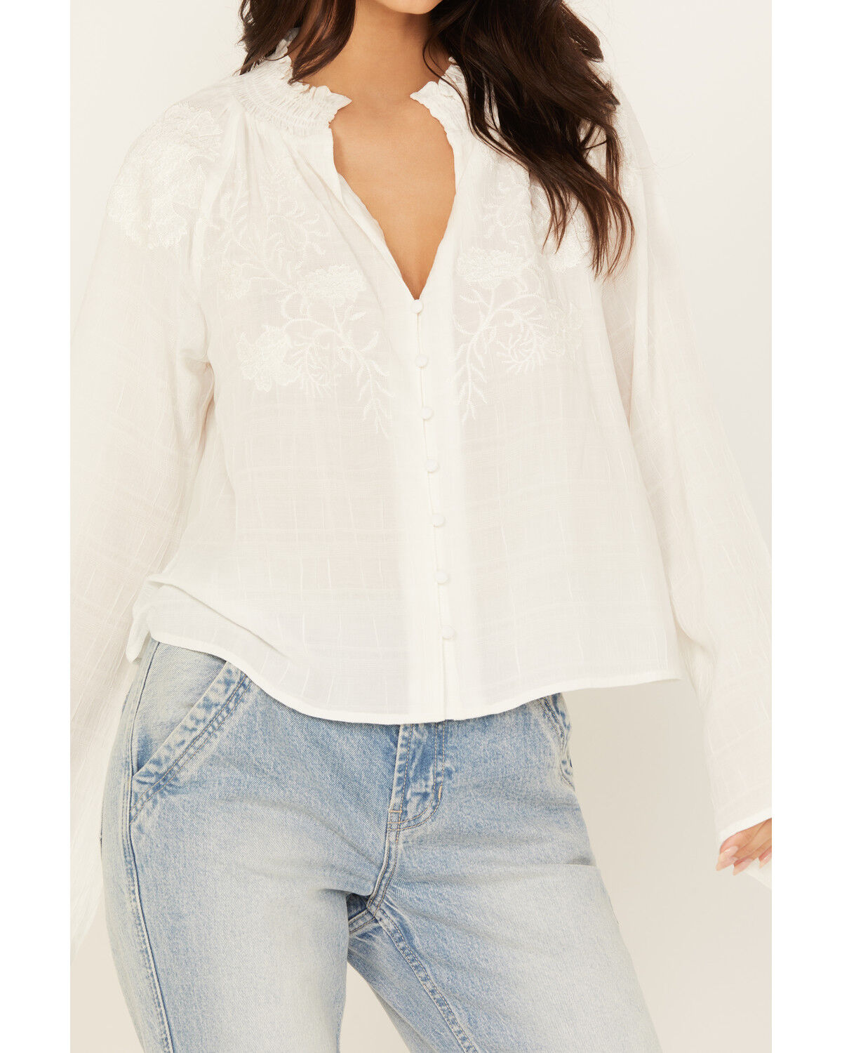 Image #3 - Cleo + Wolf Women's Cropped Button-Down Blouse, Cream, hi-res