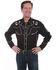 Image #1 - Scully Men's Skulls, Guns N Cards Embroidered Yoke Long Sleeve Pearl Snap Western Shirt - Big, Black, hi-res