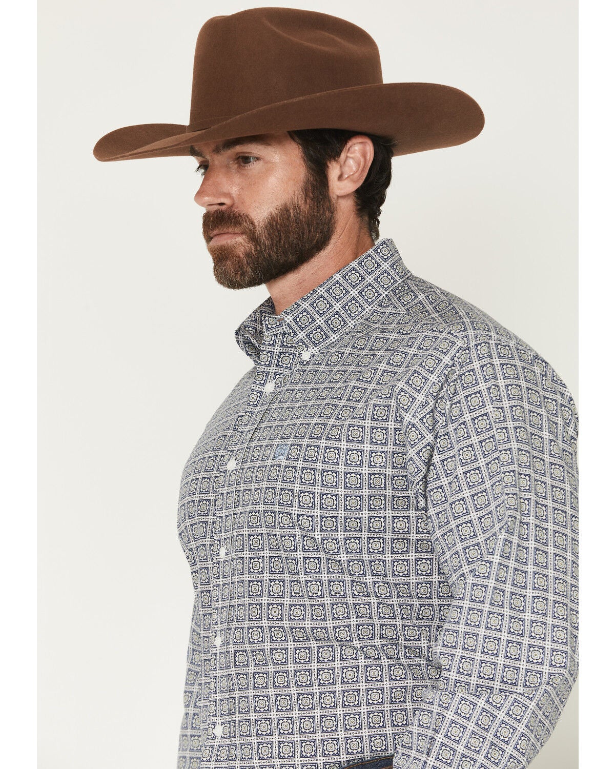 Image #2 - Cinch Men's Geo Print Long Sleeve Button-Down Western Shirt, Navy, hi-res