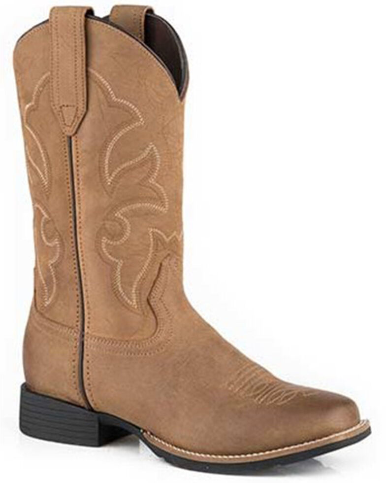 Roper Men's Tan Monterey Crazy Horse Oiled Leather Performance Western Boot - Square Toe , Tan, hi-res