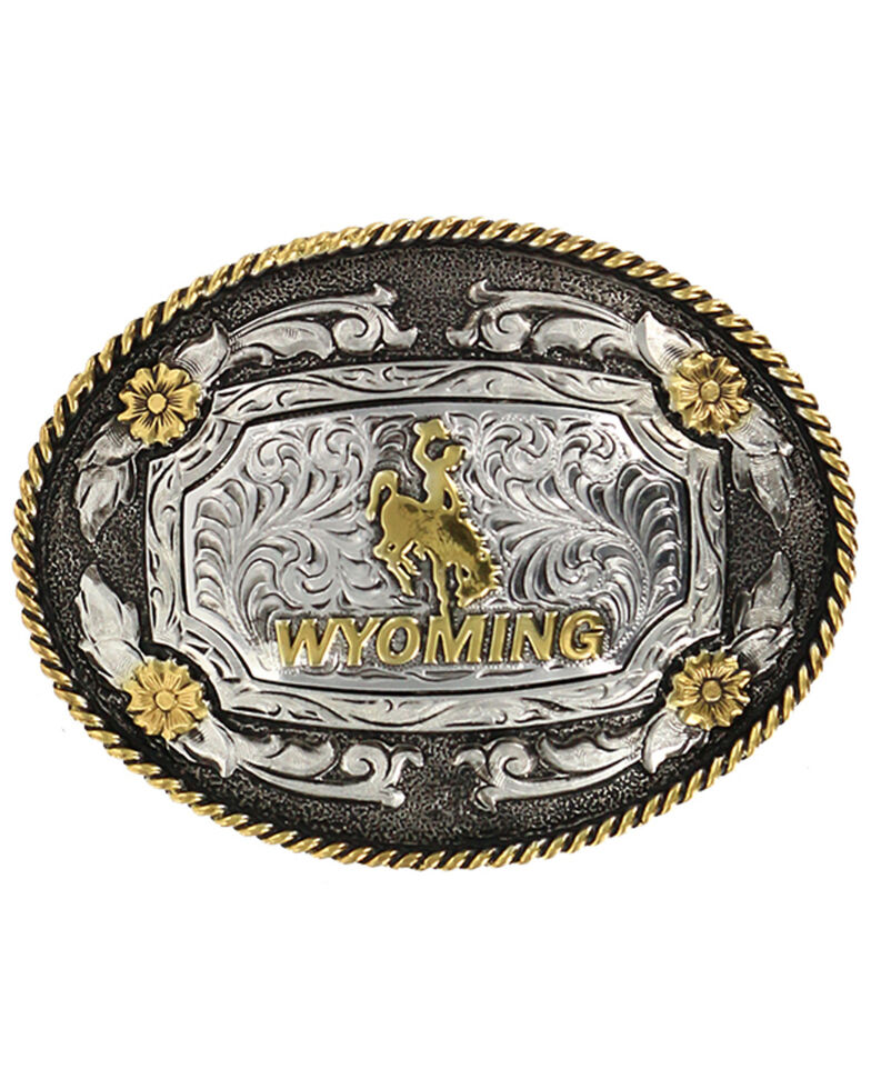 Cody James Men's Oval Wyoming Belt Buckle, Silver, hi-res