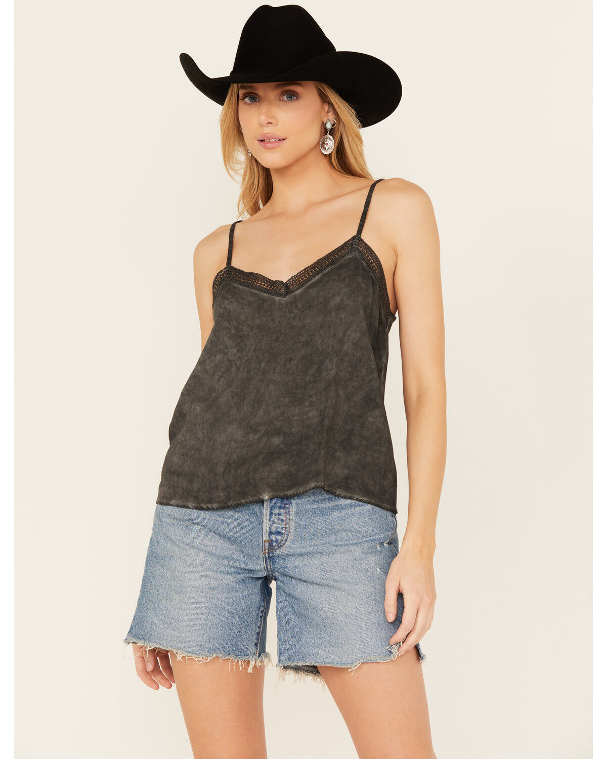 Image #1 - Wild Moss Women's Lace Trim Cami, Charcoal, hi-res