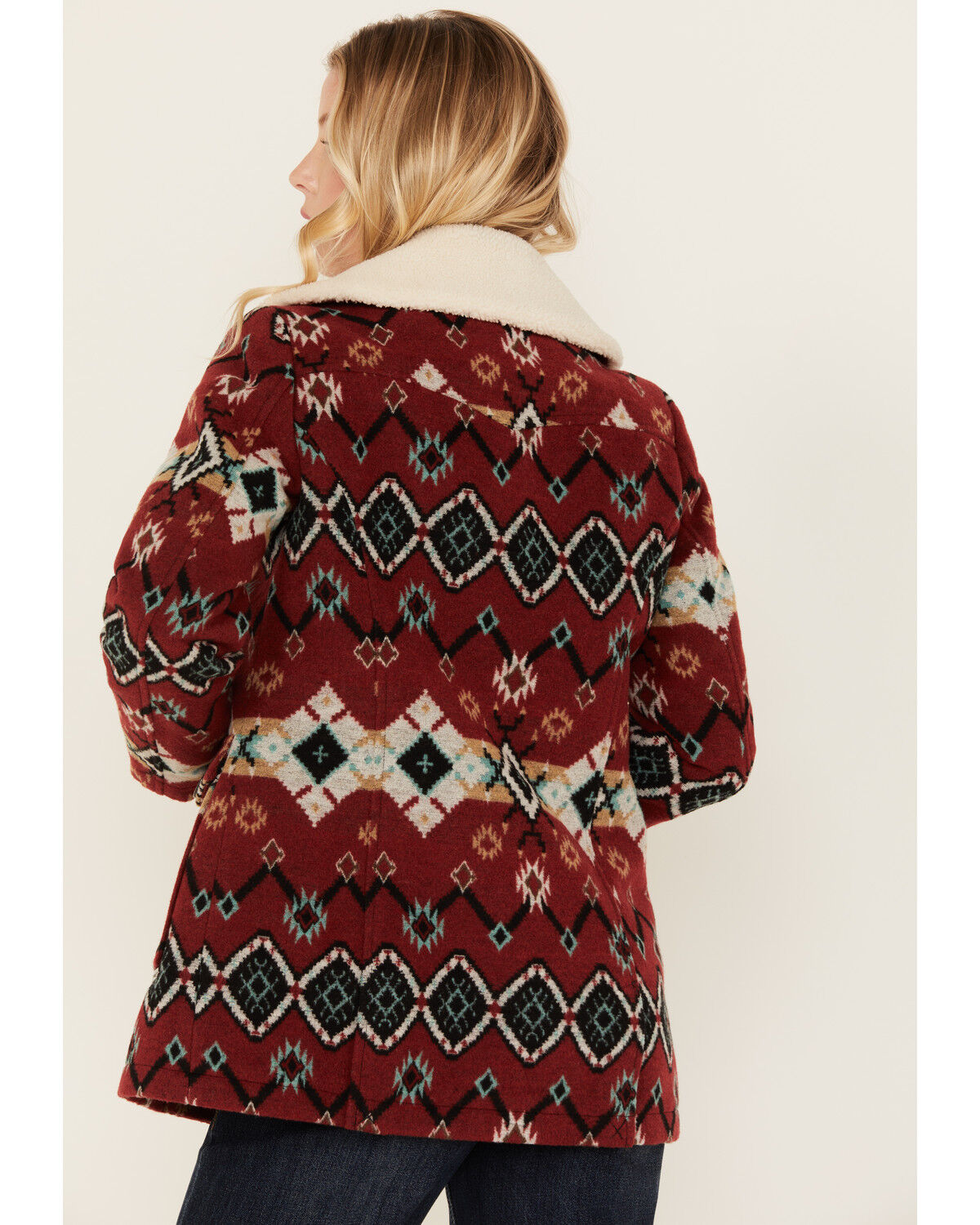 Image #4 - Powder River Outfitters Women's Southwestern Print Jacquard Wool Berber Coat, Red, hi-res