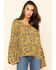 Rock & Roll Denim Women's Yellow Floral Bell Sleeve Top, Mustard, hi-res