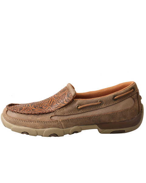 Twisted X Women's Tooled Slip-On Driving Moc Shoes - Moc Toe, Brown, hi-res