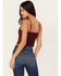 Image #4 - Idyllwind Women's Jessamine Embroidered Smocked Back Crop Top, Maroon, hi-res