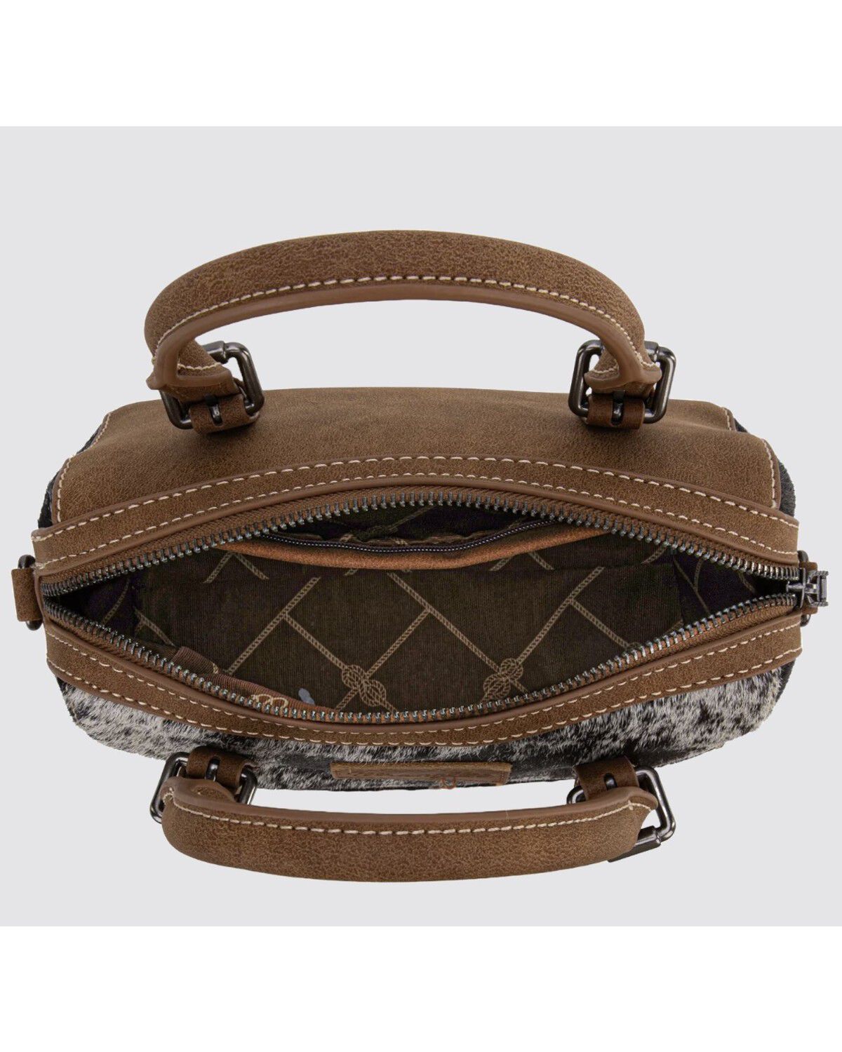 Image #3 - Wrangler Women's Genuine Cowhide Tooled Barrel Crossbody Bag, Brown, hi-res