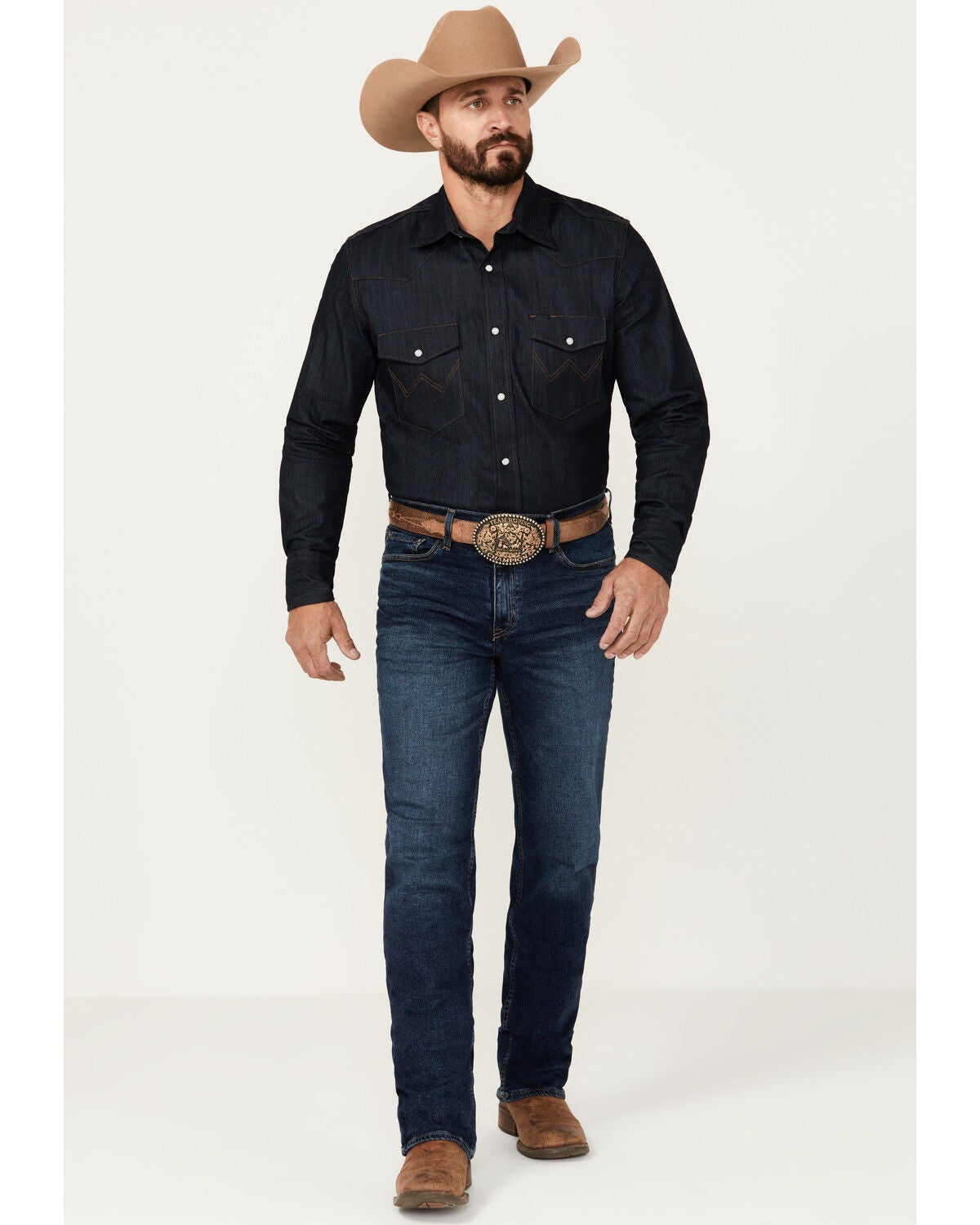 DEVIL-DOG Dungarees Men's Clayton Dark Wash Bootcut Performance Stretch Denim Jeans, Dark Wash, hi-res