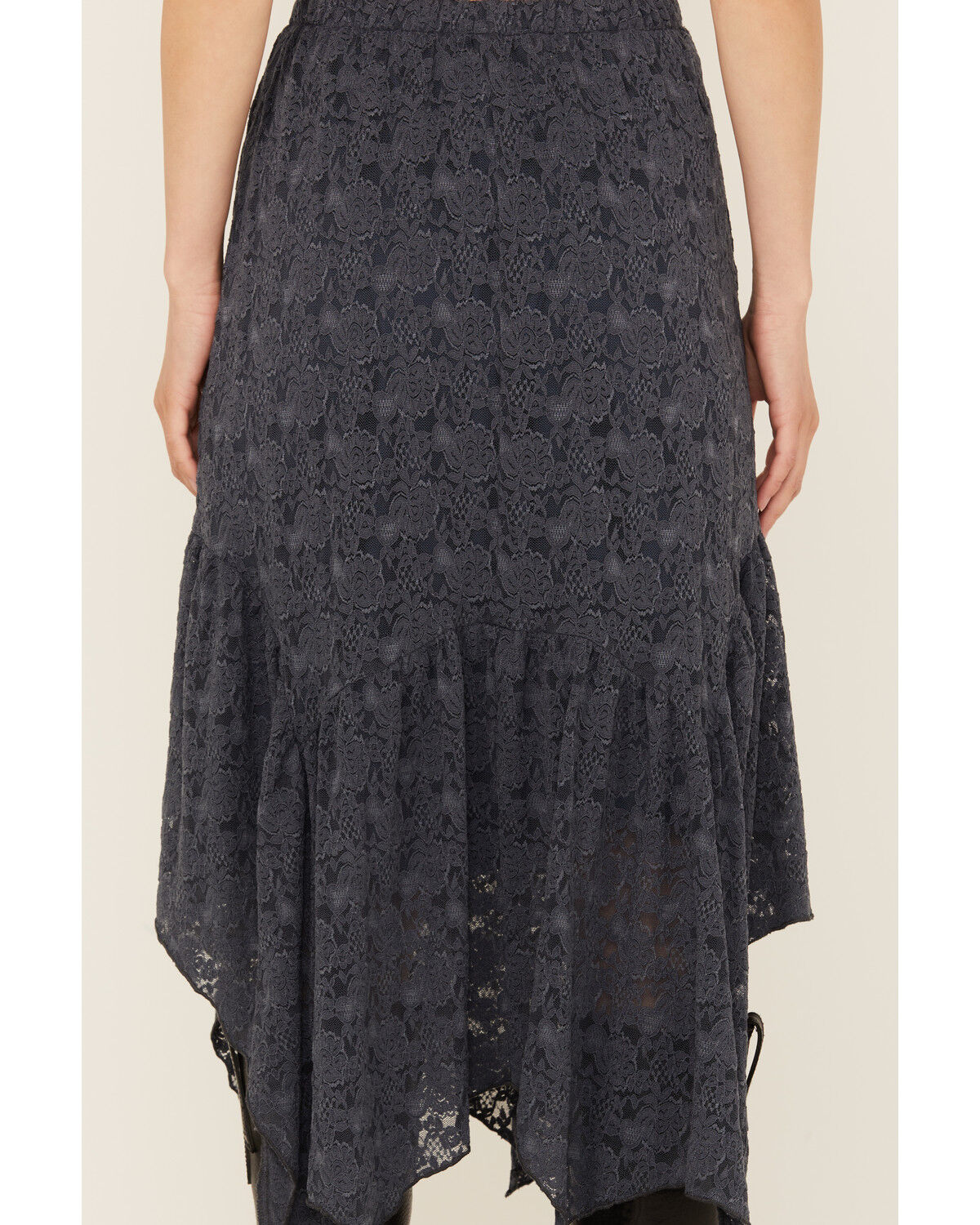 Image #4 - Originality Women's Handkerchief Hem Lace Midi Skirt, Navy, hi-res