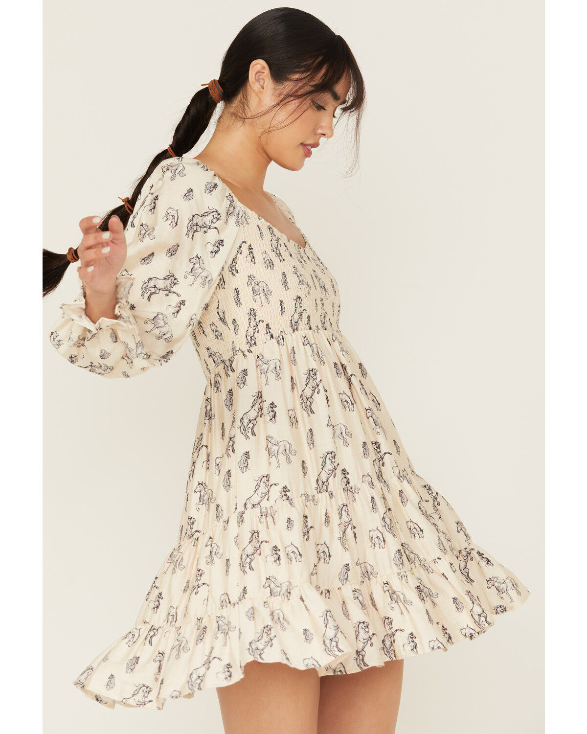 Image #2 - Blue B Women's Horse Print Long Sleeve Mini Dress, Camel, hi-res