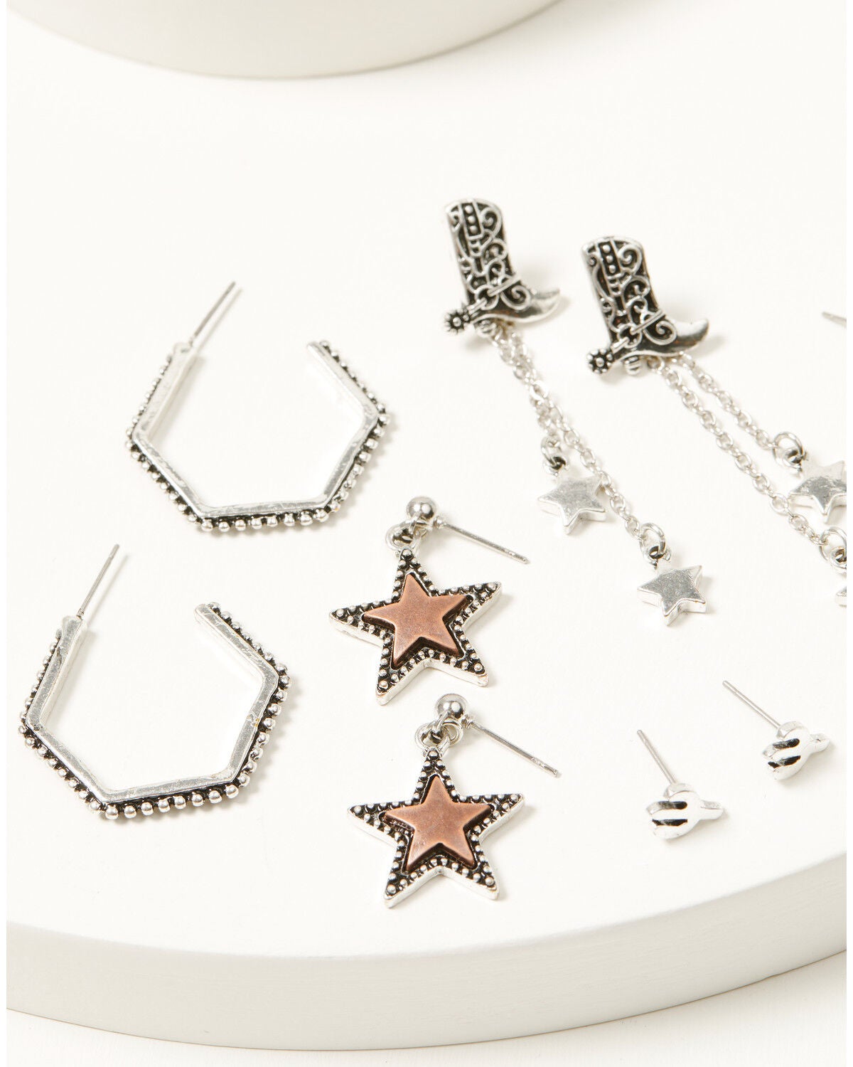 Image #3 - Shyanne Women's Boots, Horses, Cactus, and Stars Earring Set - 5 Piece, Silver, hi-res