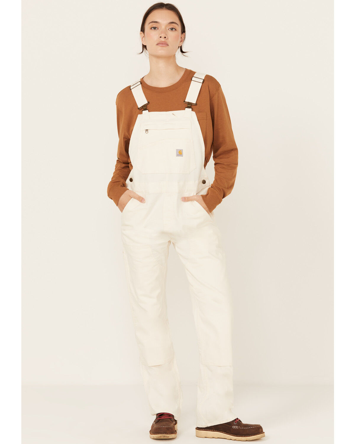 Image #1 - Carhartt Women's Rugged Flex® Loose Fit Canvas Bib Overalls, Natural, hi-res