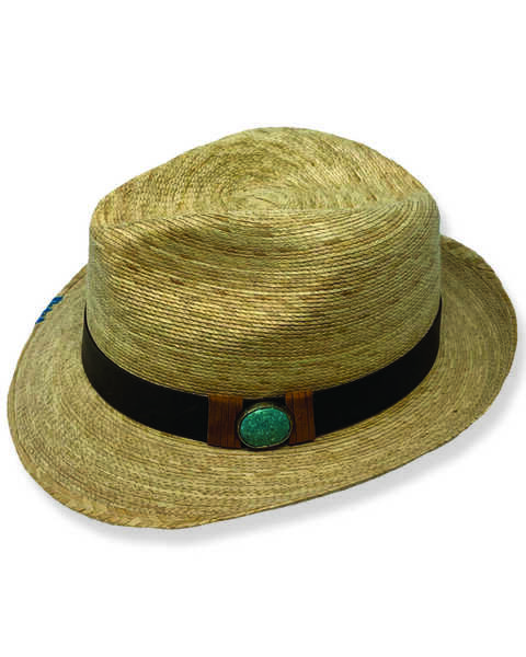 Image #1 - Atwood Men's Kelsey Turquoise Concho Straw Fedora , Natural, hi-res