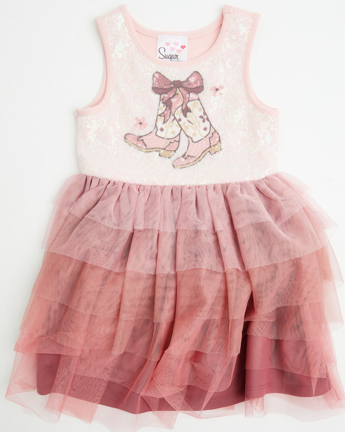Image #1 - Sugar California Toddler Girls' Sequin Boot Ruffle Tutu Sleeveless Dress, Pink, hi-res