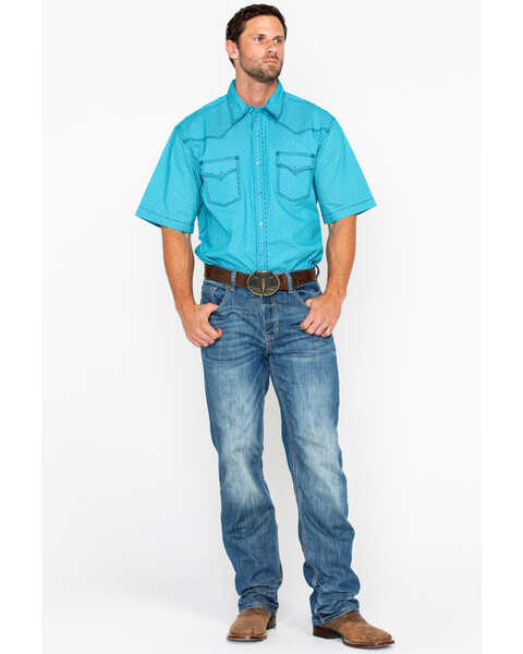 Image #6 - Wrangler 20X Men's Competition Geo Print Short Sleeve Snap Western Shirt, Turquoise, hi-res