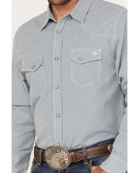 Image #3 - Blue Ranchwear Men's Plaid Print Long Sleeve Western Pearl Snap Shirt, Indigo, hi-res
