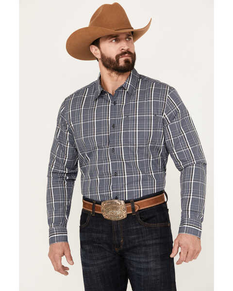 Gibson Trading Co Men's Night Watch Plaid Print Long Sleeve Button-Down Western Shirt, Navy, hi-res
