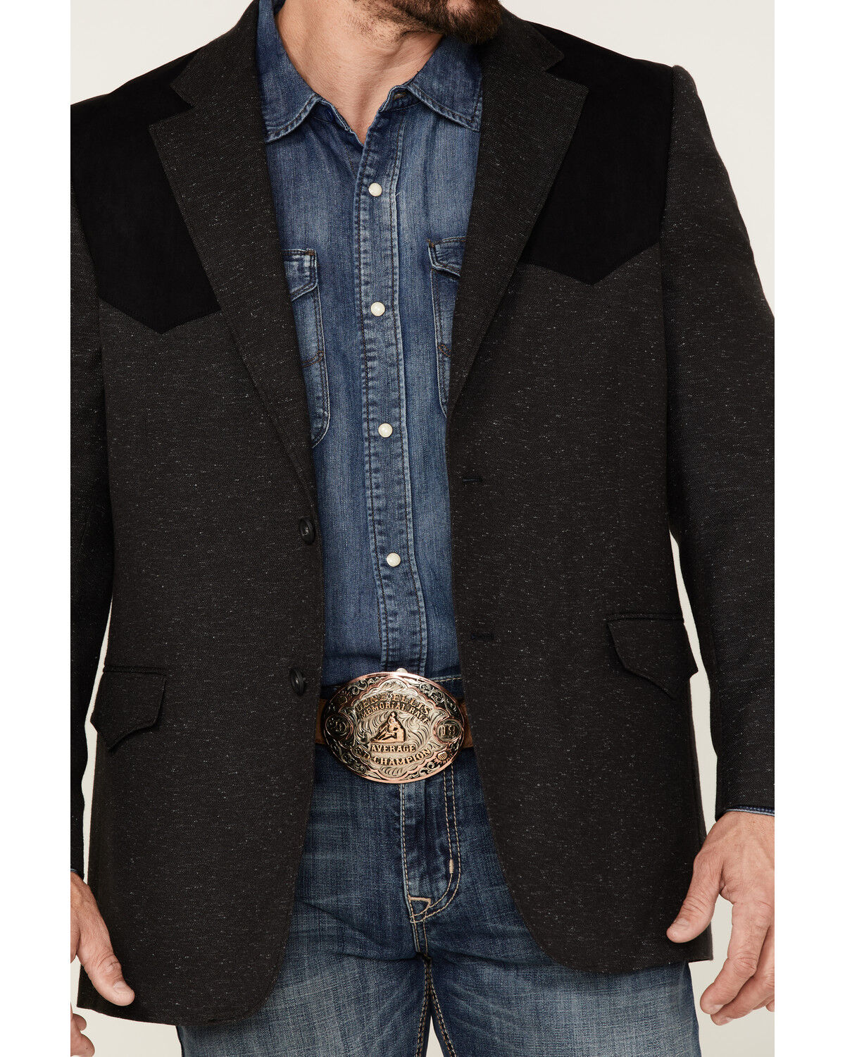 Image #3 - Cody James Men's Waco Contrast Yolk Button Down Western Sportcoat, Charcoal, hi-res