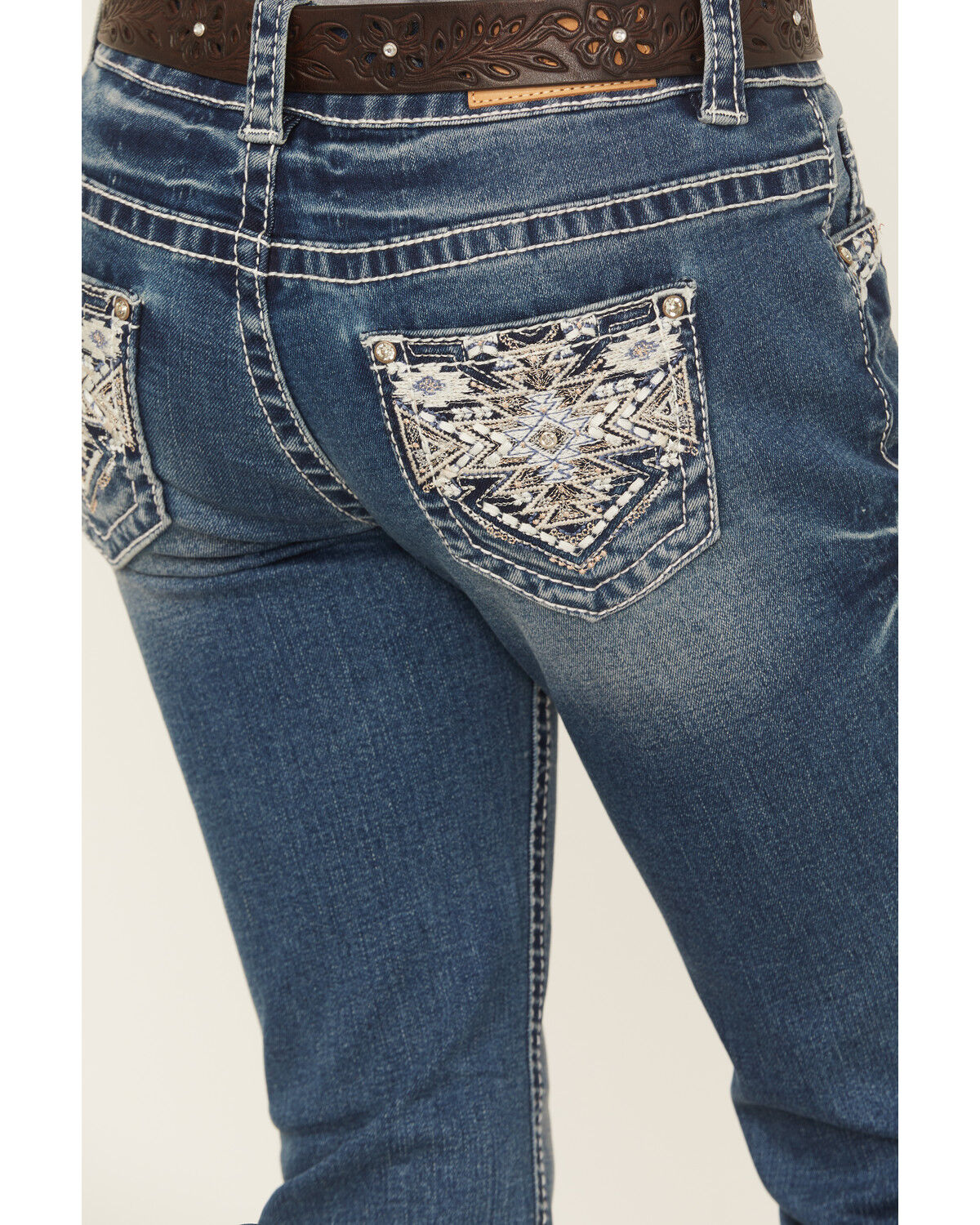 Image #2 - Shyanne Girls' Medium Wash Southwestern Pocket Bootcut Stretch Denim Jeans, Medium Wash, hi-res