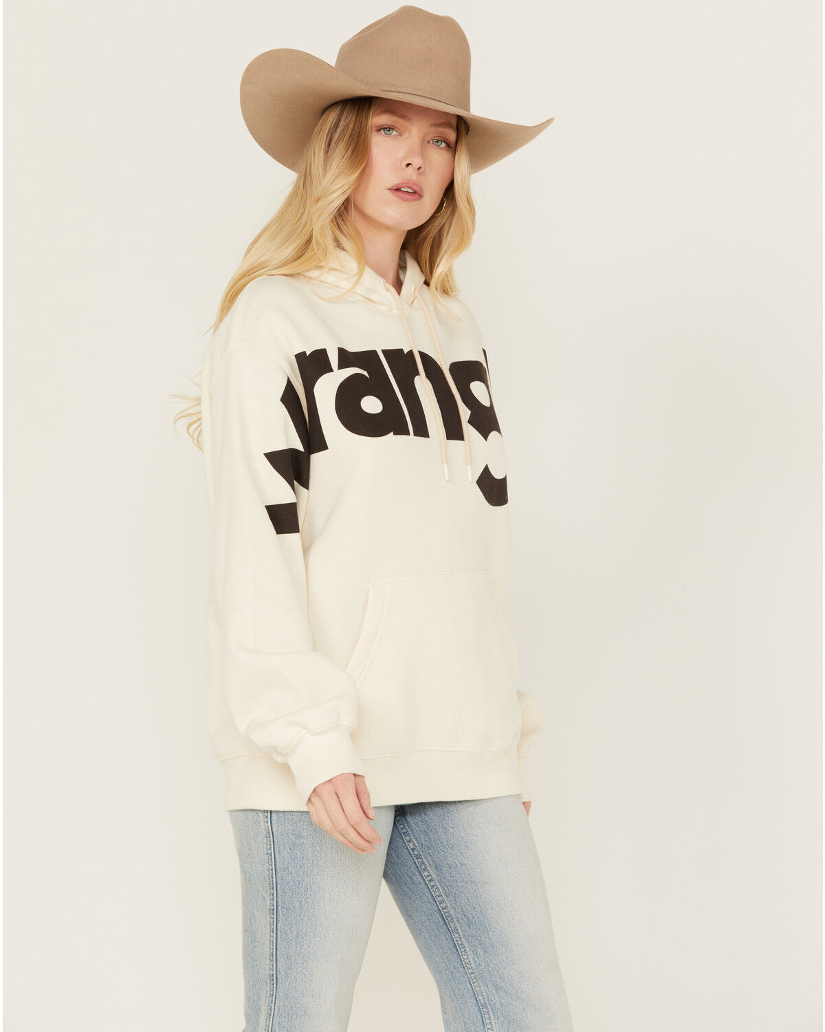 Image #2 - Wrangler Retro Women's Large Logo Hoodie, Cream, hi-res