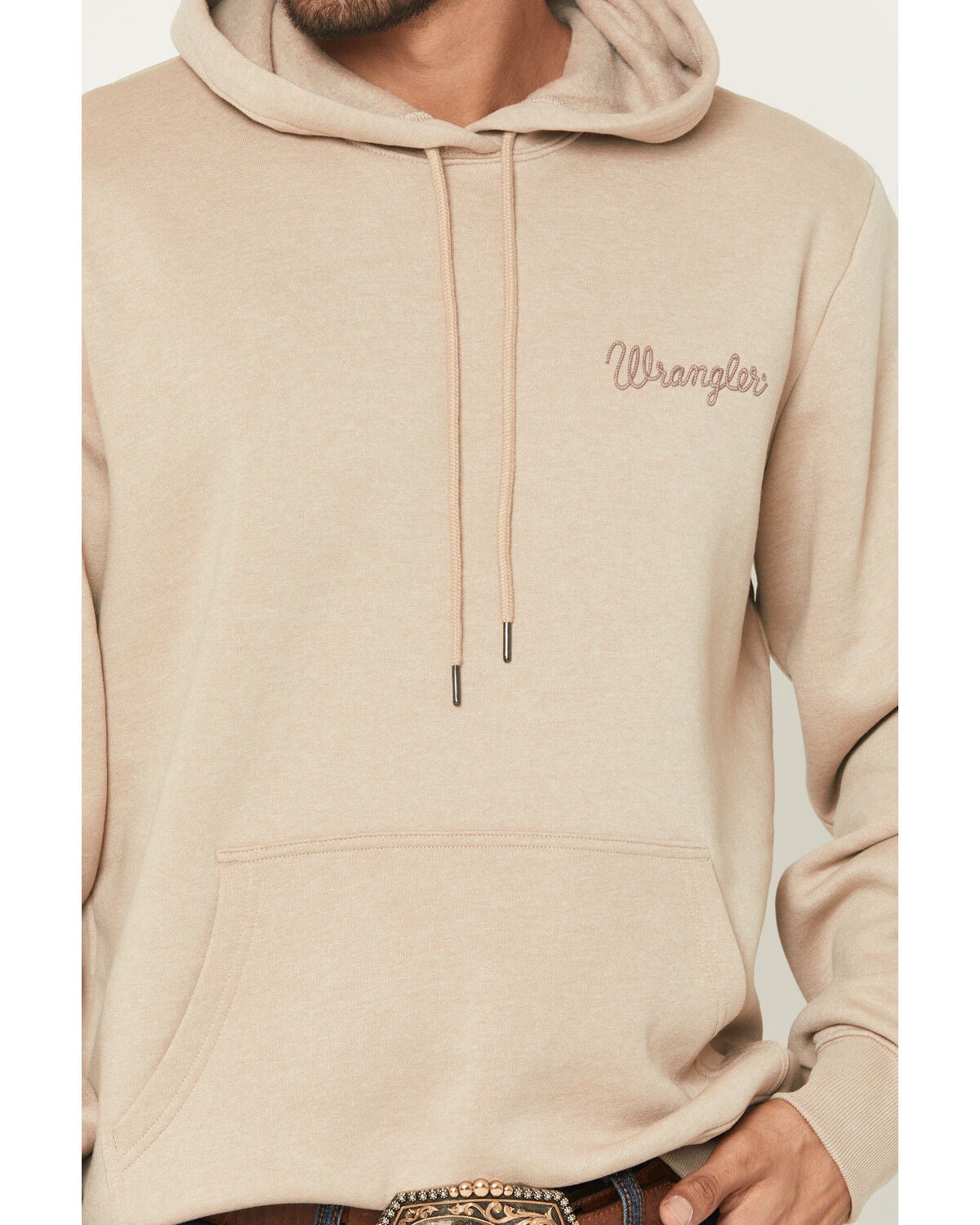 Image #3 - Wrangler Men's Logo Graphic Hooded Sweatshirt, Tan, hi-res