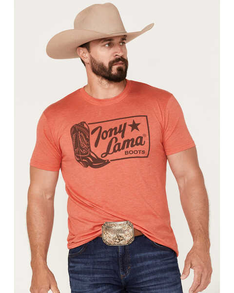 Tony Lama Men's Logo Boots Short Sleeve Graphic T-Shirt, Orange, hi-res