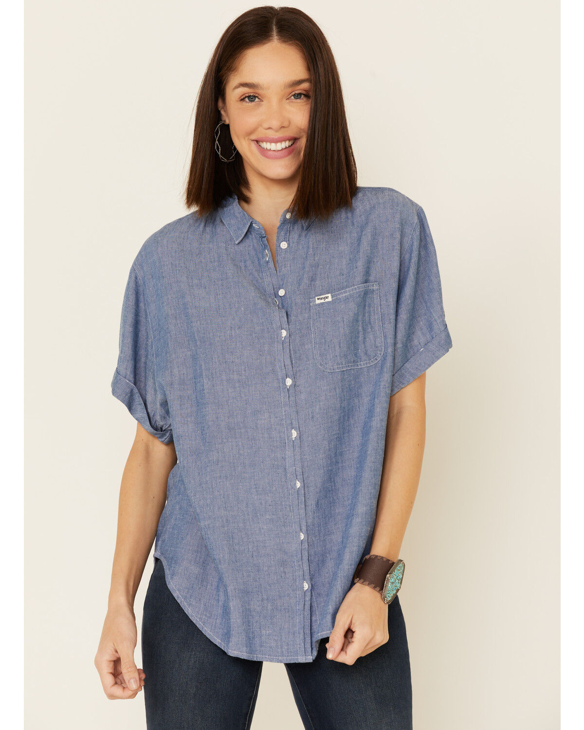 Wrangler chambray short sleeve clearance