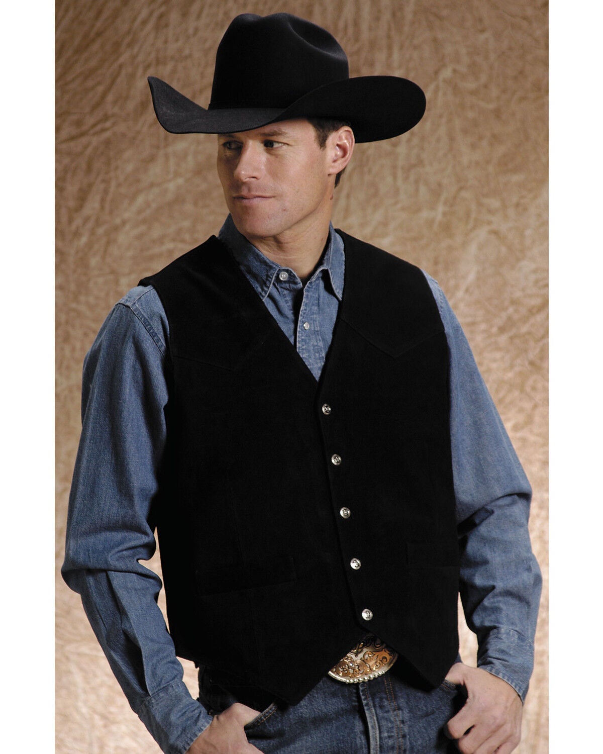 Roper Men's Suede Vest, Black, hi-res