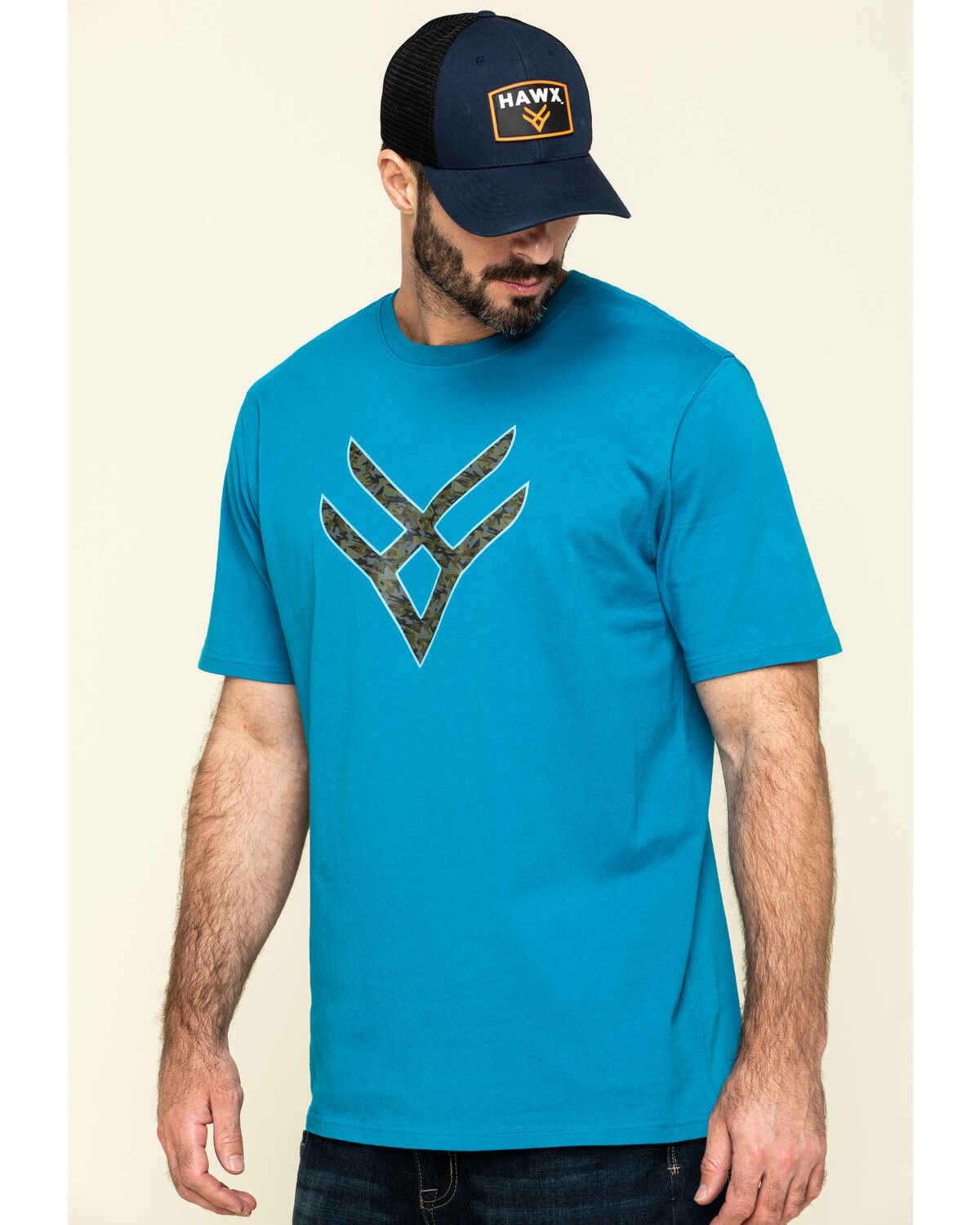 Image #3 - Hawx Men's Teal Fractal Camo Logo Graphic Work T-Shirt, Teal, hi-res