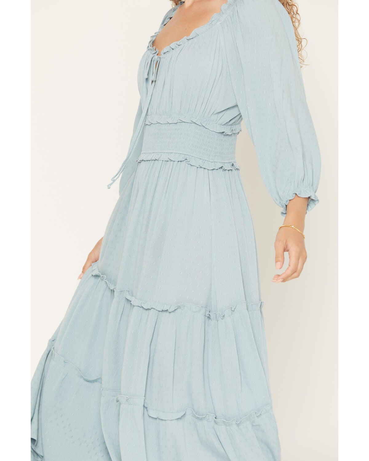 Image #3 - Wild Moss Women's Solid Jacquard Smocked Waist Midi Dress, Blue, hi-res