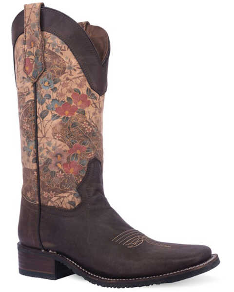 Corral Women's Printed Shaft Western Boots - Broad Square Toe , Chocolate, hi-res