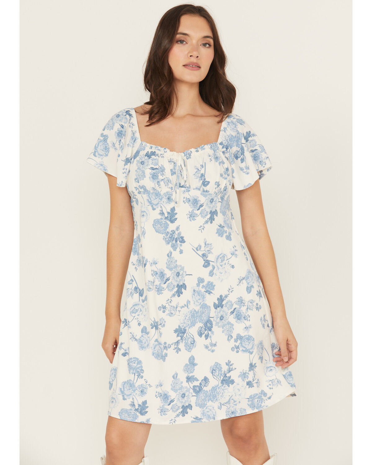 Image #3 - Shyanne Women's Floral Print Tie Front Mini Dress, White, hi-res