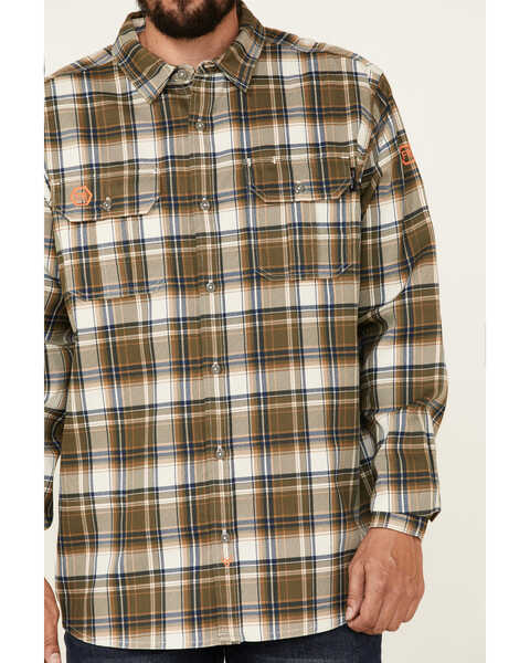 Image #4 - Hawx Men's FR Woven Plaid Print Long Sleeve Button-Down Work Shirt , Olive, hi-res