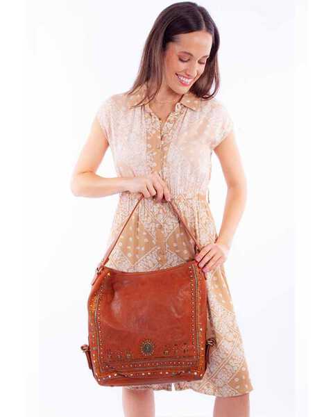 Scully Women's Studded Large Bucket Handbag , Cognac, hi-res